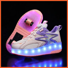 Orange Pink Led Roller Shoes Black  |  Kids Led Light Roller Heel Wheel Shoes  | Usb Rechargeable Shoes For Girls & Boys