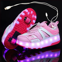 Two Wheels Luminous Glowing Sneakers | Usb Charging Led Light Roller Skate Shoes