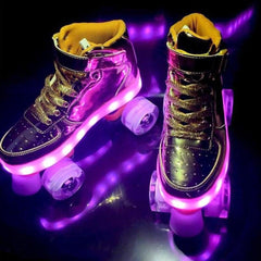 Shiny Roller Skates With Lights For Skating Arenas And Parties Gold  | Dancing Led Light Shoes  | Kids Led Light Shoes  | Kids Led Light Roller Shoes