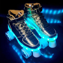 Shiny Roller Skates With Lights For Skating Arenas And Parties Silver  | Best Selling Led Light Shoes  | Dancing Led Light Shoes  | Kids Led Light Roller Wheel Shoes