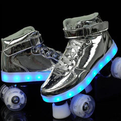 Shiny Roller Skates With Lights For Skating Arenas And Parties Silver  | Best Selling Led Light Shoes  | Dancing Led Light Shoes  | Kids Led Light Roller Wheel Shoes