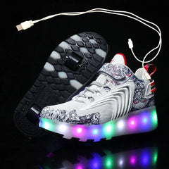 Usb Charging Two Wheels Led Light Sneakers | Roller Skate Shoes For Children