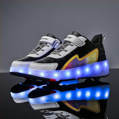 Usb Charging Led Light Roller Skate Shoes For Kids | Sneakers With Four Wheel