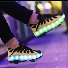 Usb Charging Shoes Luminous Glowing Sneakers Two Wheels Roller Skate